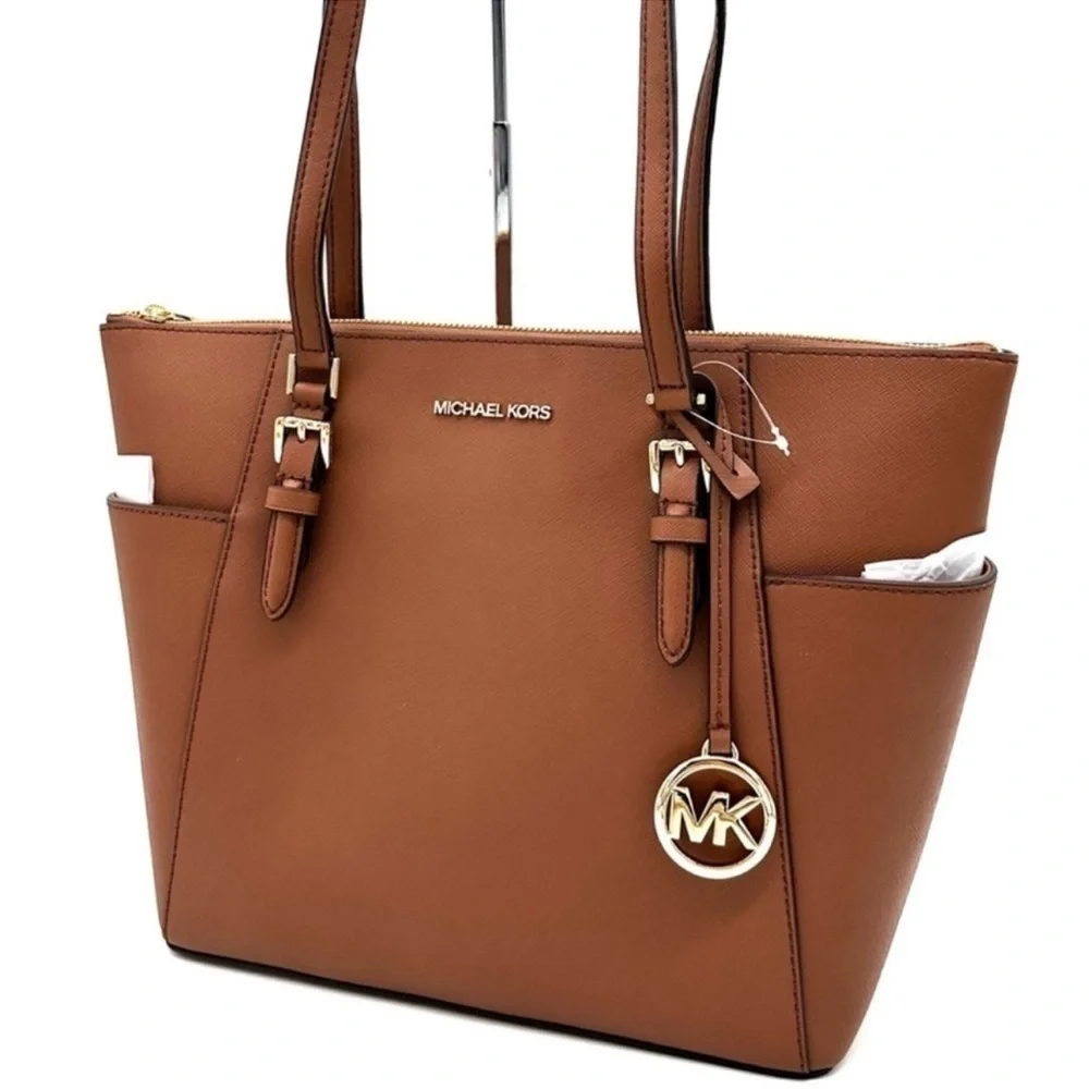 Michael Kors Large Charlotte Tote Bag Luggage Leather Luggage - Picture 3 of 12